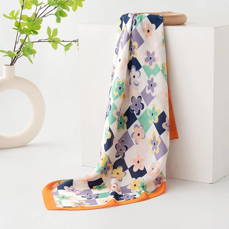Women's Sweet Color Block Polyester Printing Silk Scarf