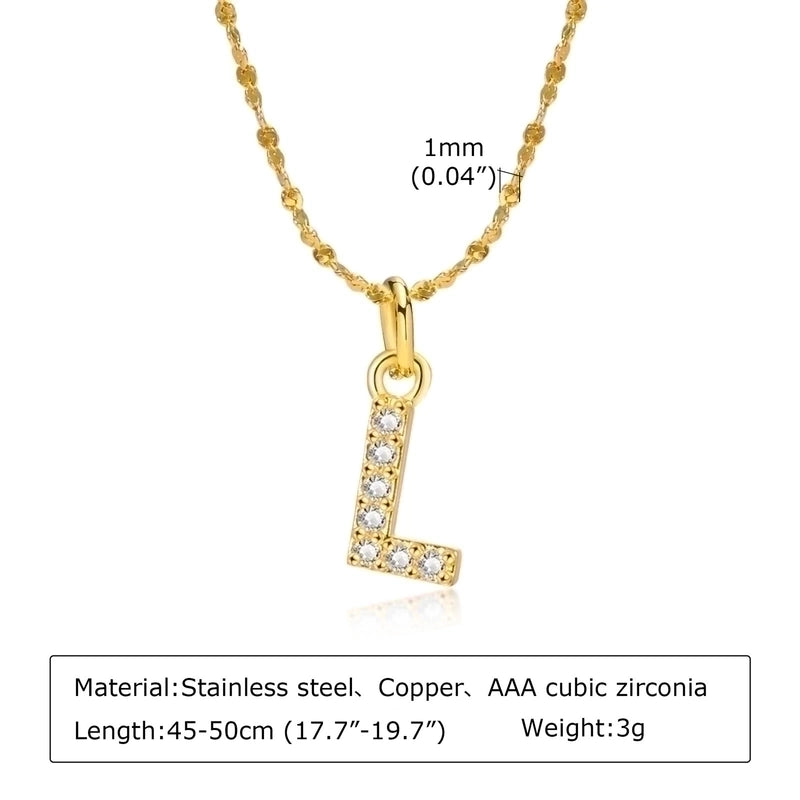 Minimalist Letter 201 Stainless Steel Copper Inlay Artificial Diamond Pendant Necklace