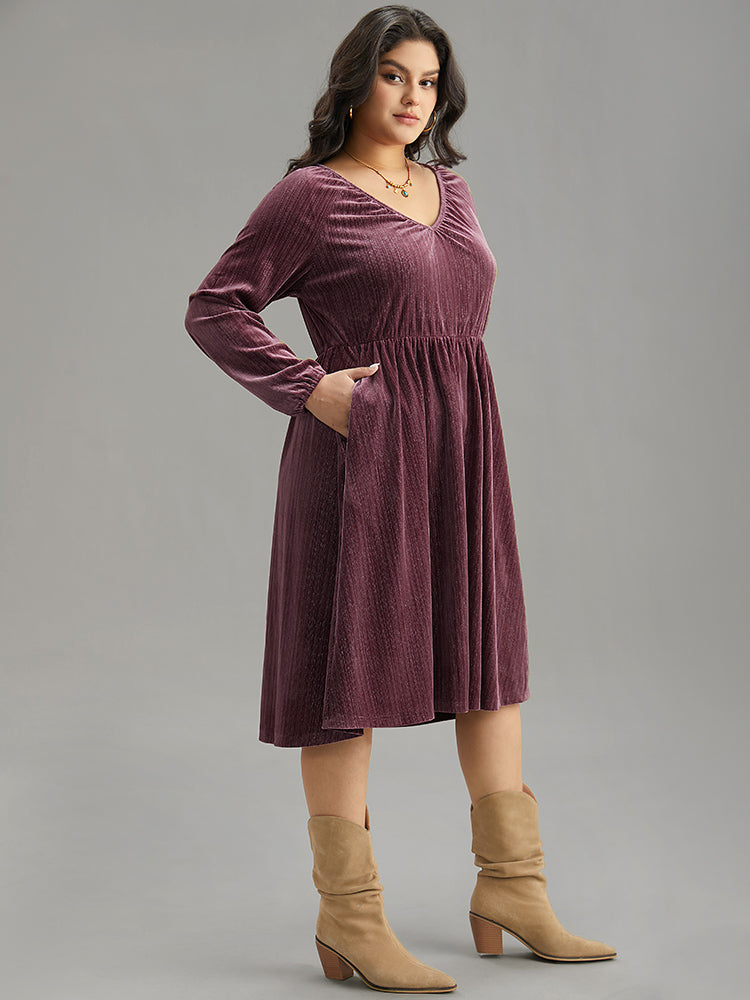 Plain Velvet Gathered Elastic Waist Dress