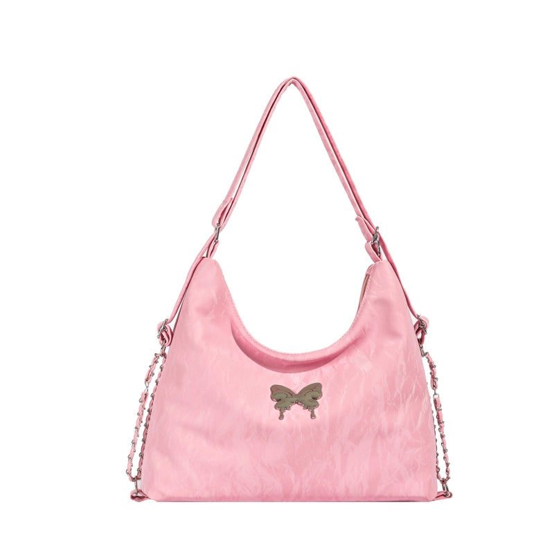 Women's Medium Pu Leather Solid Color Butterfly Streetwear Zipper Shoulder Bag