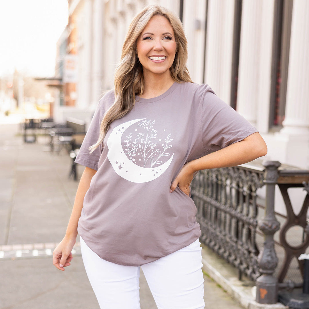 Moonlit Gardens Tee. Pebble Brown