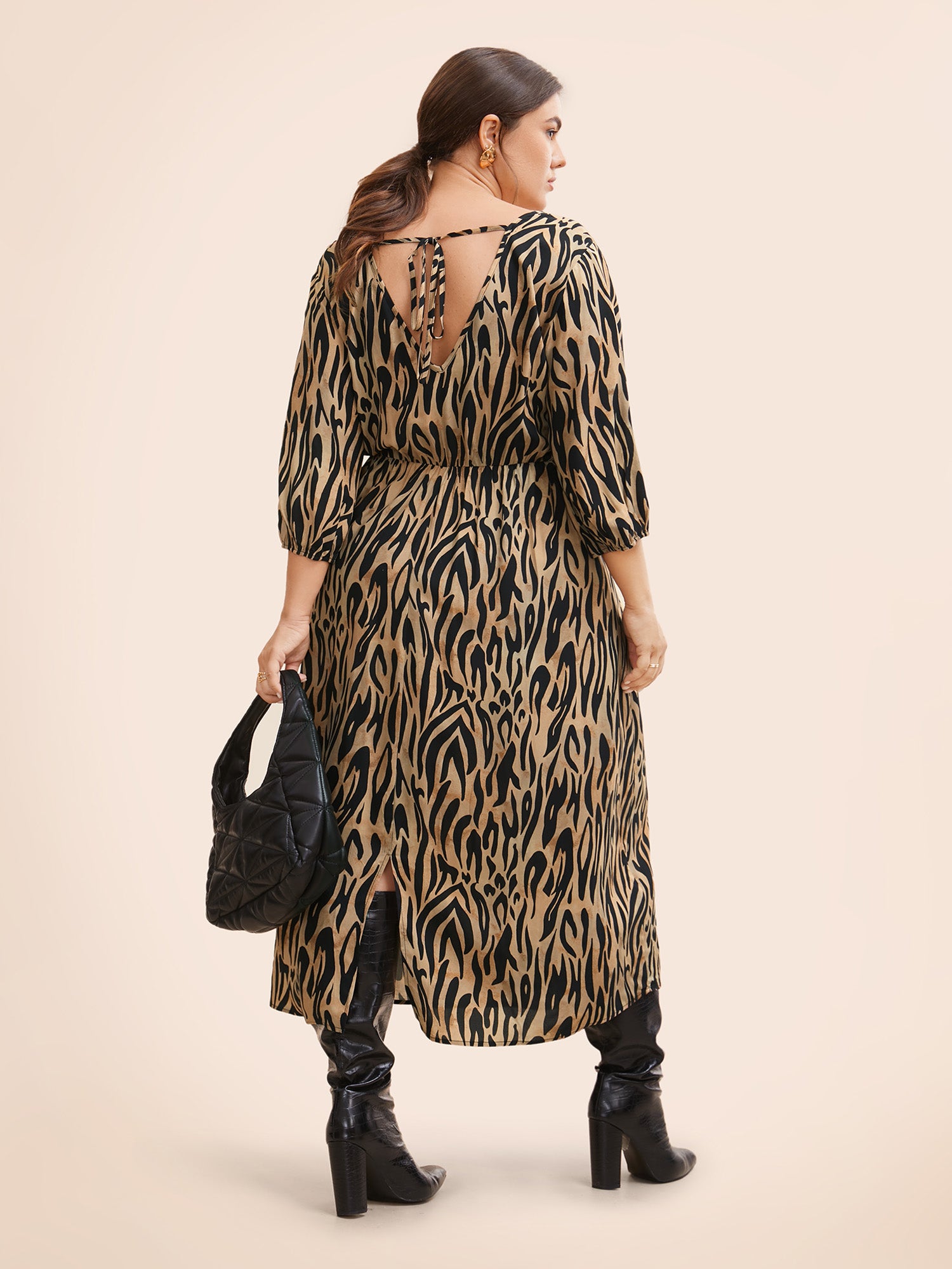 Leopard Print Tie Knot Lantern Sleeve Dress