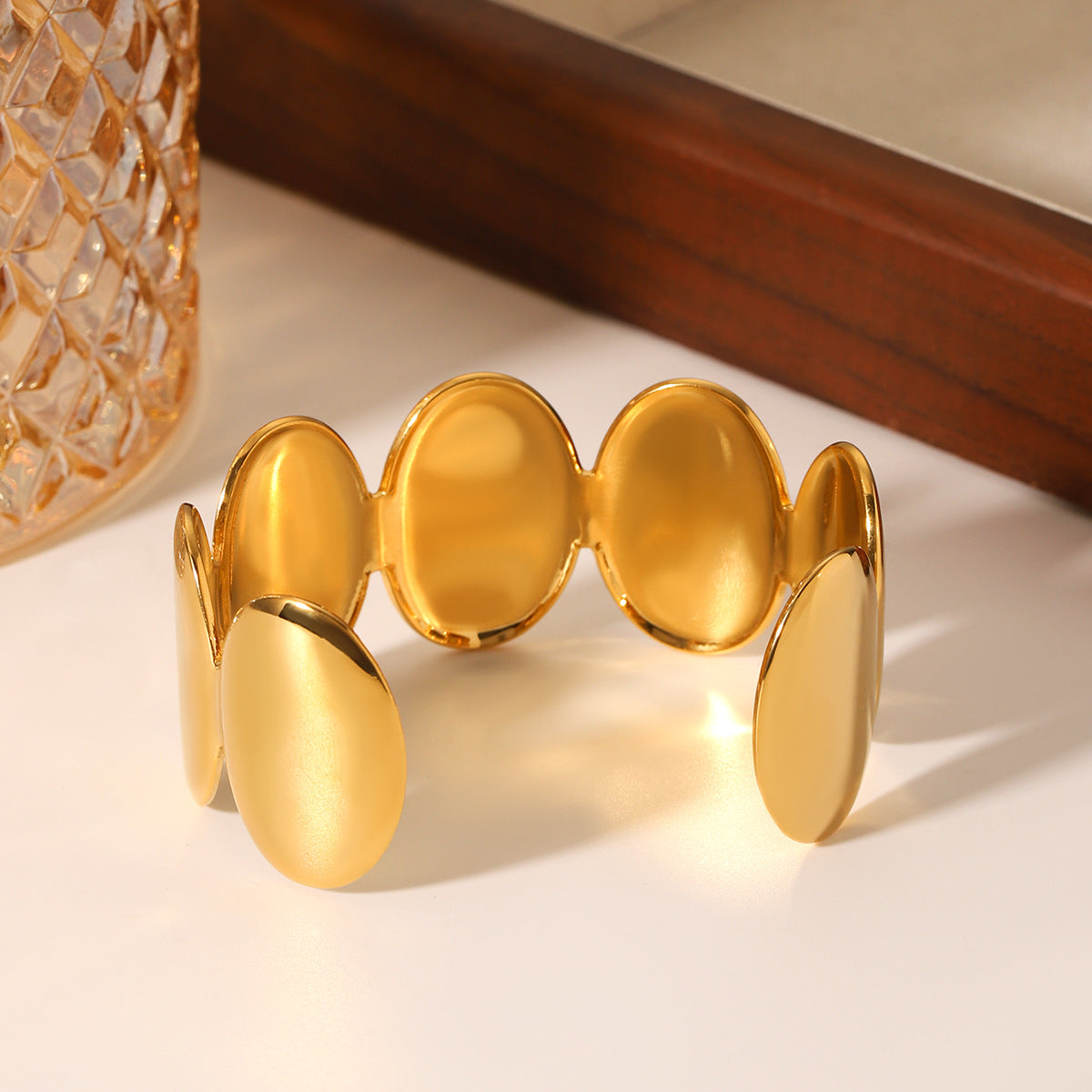 Ins18K Gold Polished Oval Stainless Steel Bracelet Titanium Steel Open Bracelet Simple Jewelry