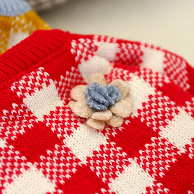 Flower Plaid Dog Cat Sweater