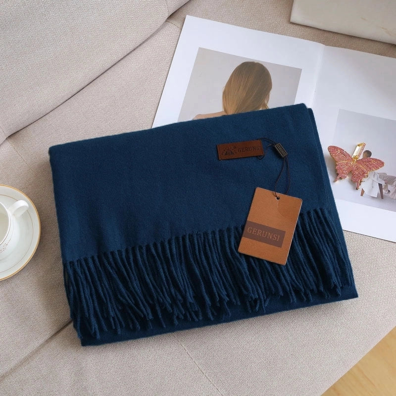 Unisex Retro Preppy Style Solid Color Imitation Cashmere Tassel Scarf
