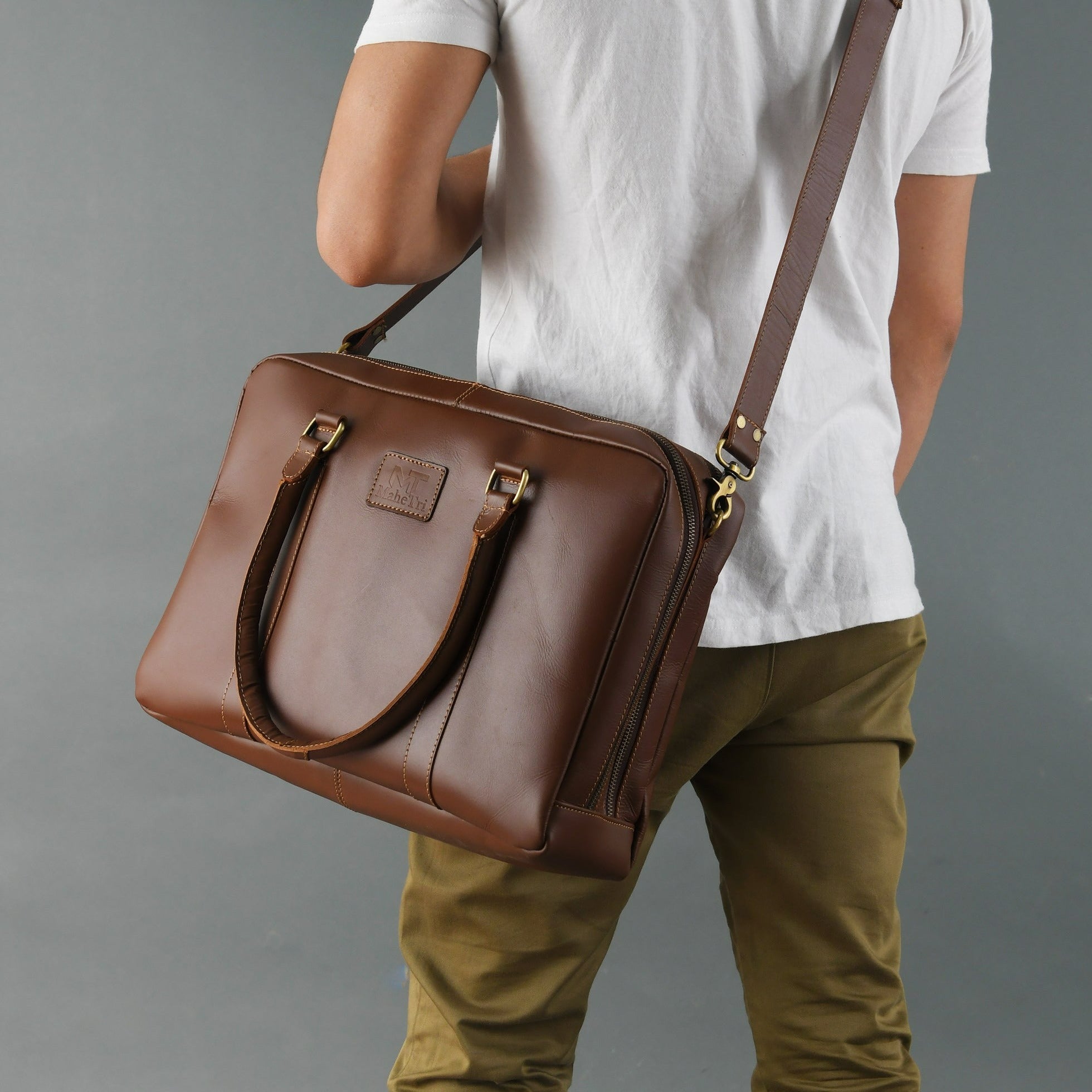 Brown Buffalo Leather Laptop Office Briefcase