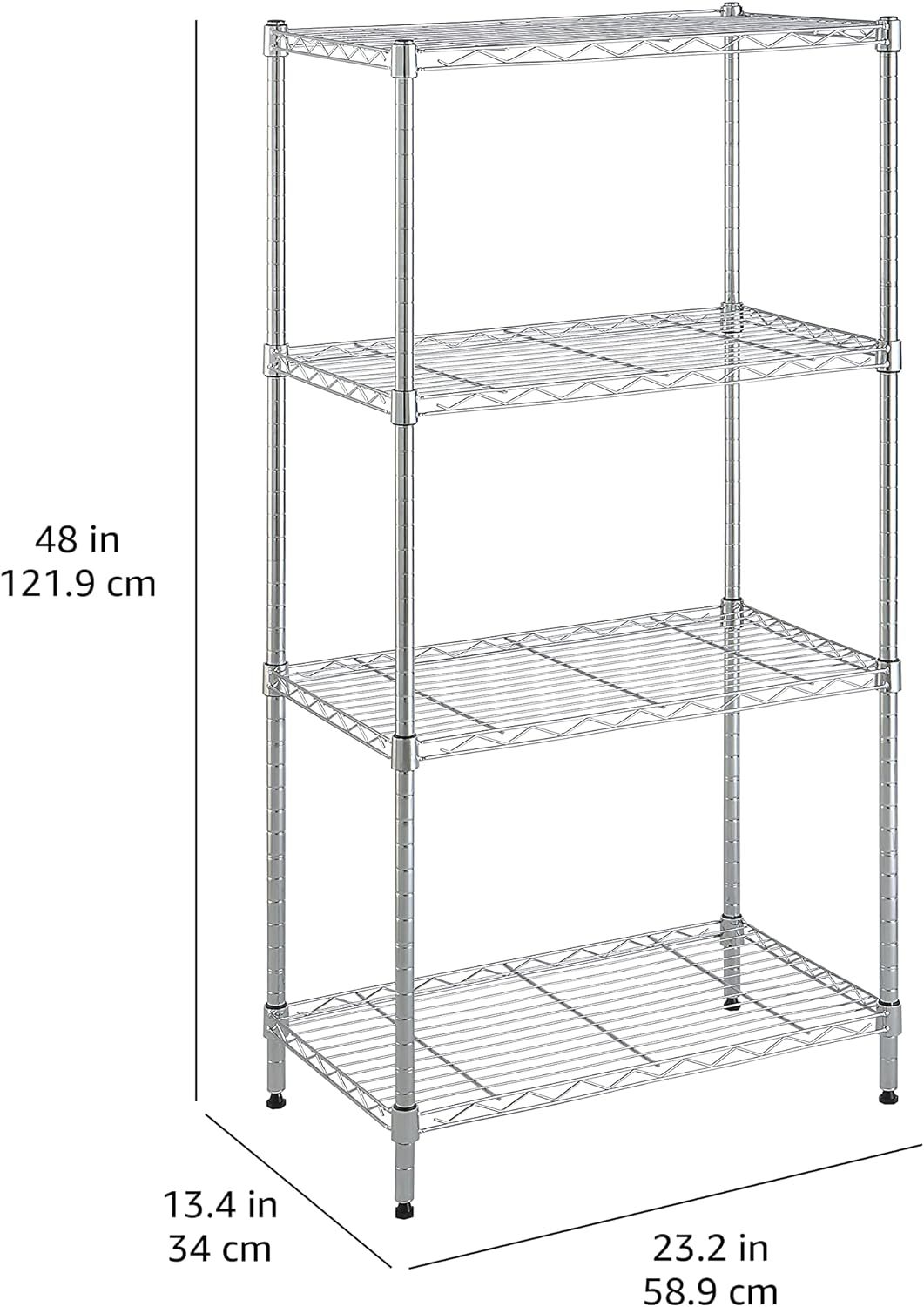 Amazon Basics 4-Shelf Steel Wire Storage Rack, Adjustable, Sturdy, Easy Assembly, 13.4 D x 23.2 W x 48 H in, Black