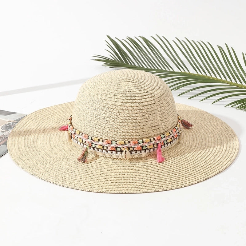 6 Pieces Women's Bohemian Solid Color Big Eaves Sun Hat