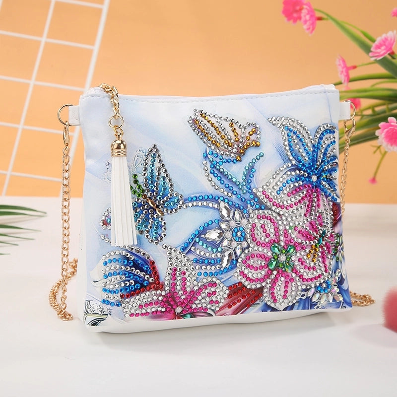 Women's Pu Leather Animal Flower Butterfly Ethnic Style Rhinestone Diamonds Zipper Crossbody Bag