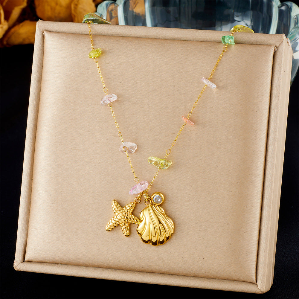 Fashion Ocean Series Accessories Pendant Gold-Plated Stainless Steel Starfish Shell Multi-Element Oil Drop Butterfly Necklace