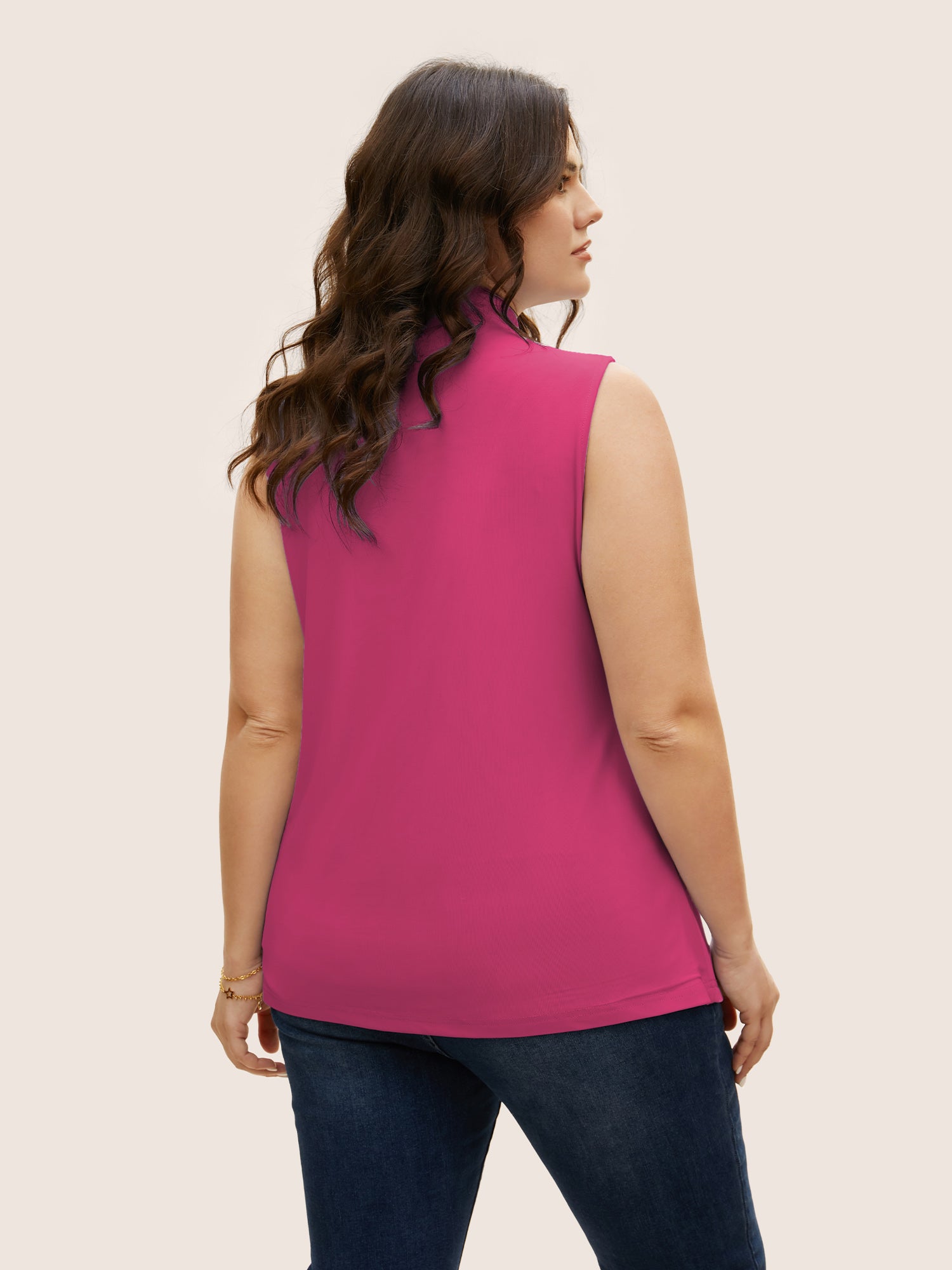 Overlap Collar Solid Pleated Tank Top