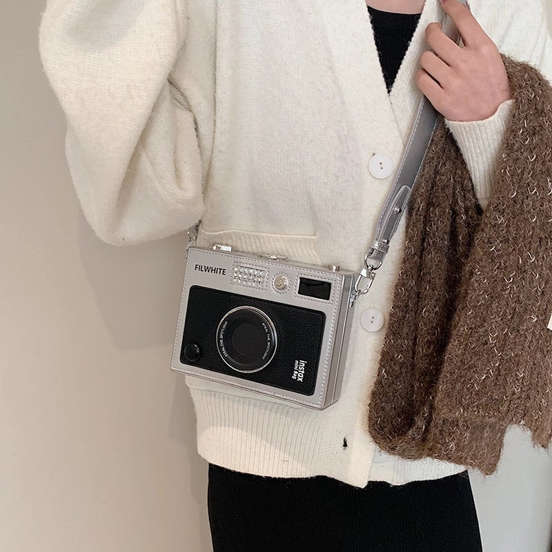 Unisex Pu Leather Camera Vintage Style Streetwear Square Lock Clasp Crossbody Bag