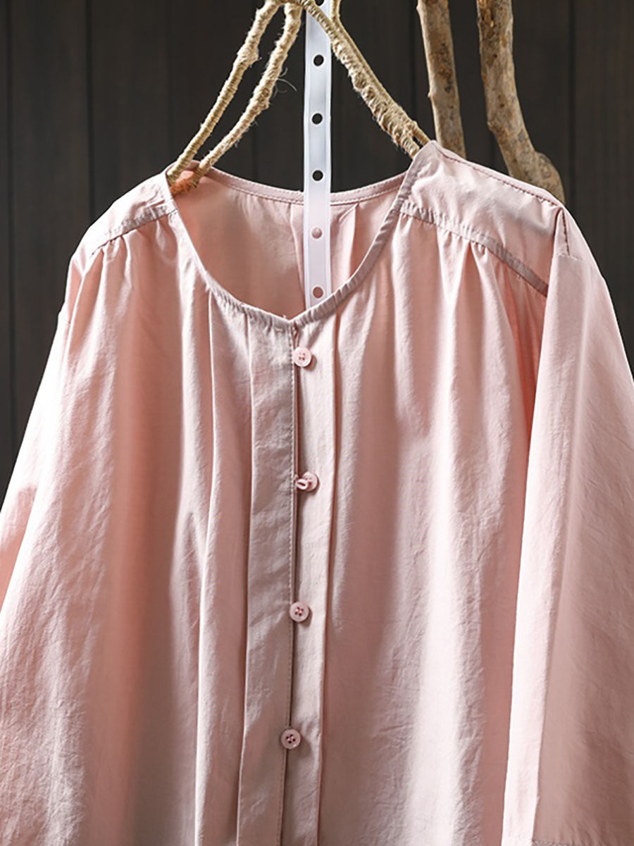 Women Spring Artsy Pure Color O-Neck Shirt