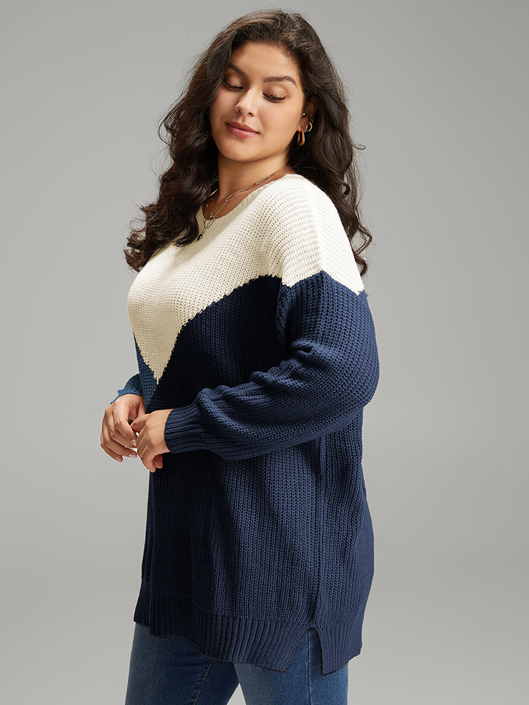 Colorblock Split Side Drop Shoulder Pullover