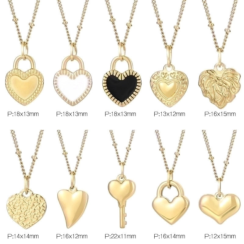 Minimalist Heart Shape Titanium Steel Resin 18K Gold Plated Inlay Pendant Necklace