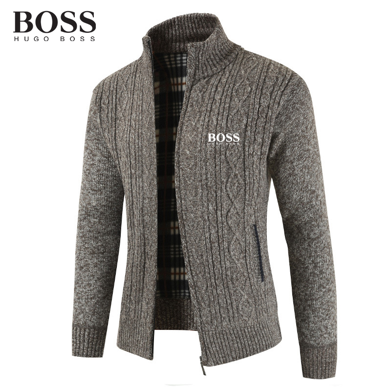 BOSS Men-s Thickened Knitted Stand Collar Cardigan Jacket