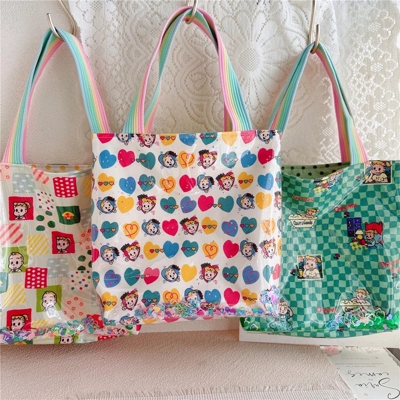 Women's Large Cotton Cartoon Preppy Style Classic Style Square Open Shoulder Bag