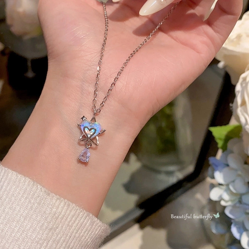 Minimalist Heart Shape Bow Knot Titanium Steel Inlay Zircon Pendant Necklace