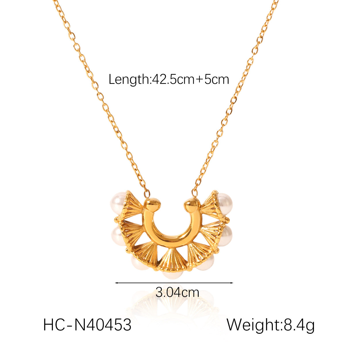 U-Shaped Stainless Steel Trumpet Flower Inlaid Pearl Pendant Necklace Female Niche Design Ins Titanium Steel Clavicle Chain Necklace