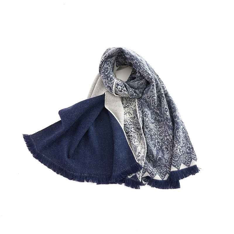 Niche Warm High-grade Scarf Women's Solid Color Cashmere Versatile Lace Stitching Dual-purpose Scarf