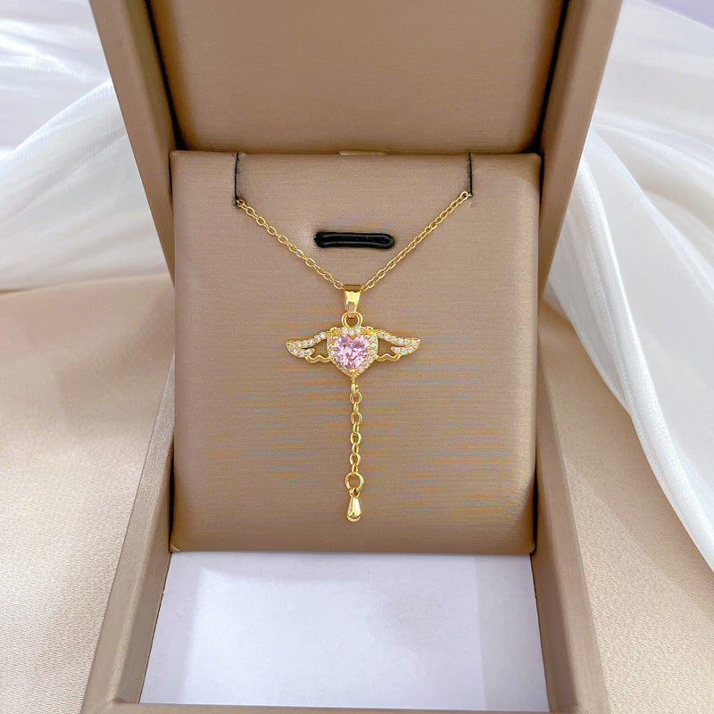 Cartoon East Asia Symbol Lucky Cat Geometric Titanium Steel Diamond Inlay Necklaces