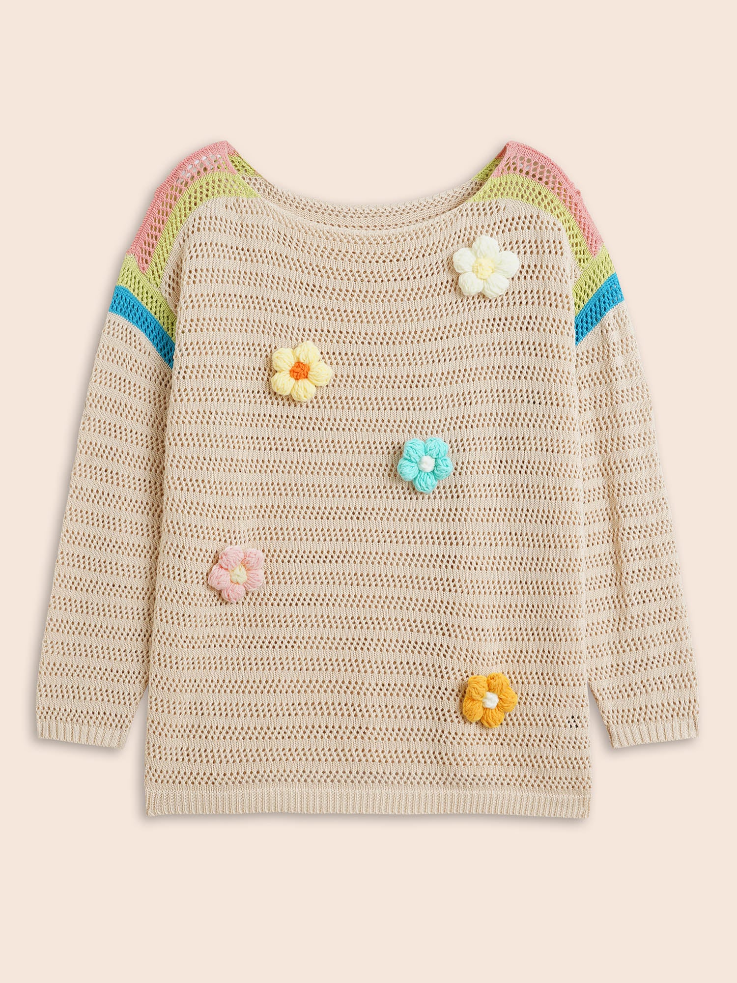 Colored Stereo Flower Design Pullover