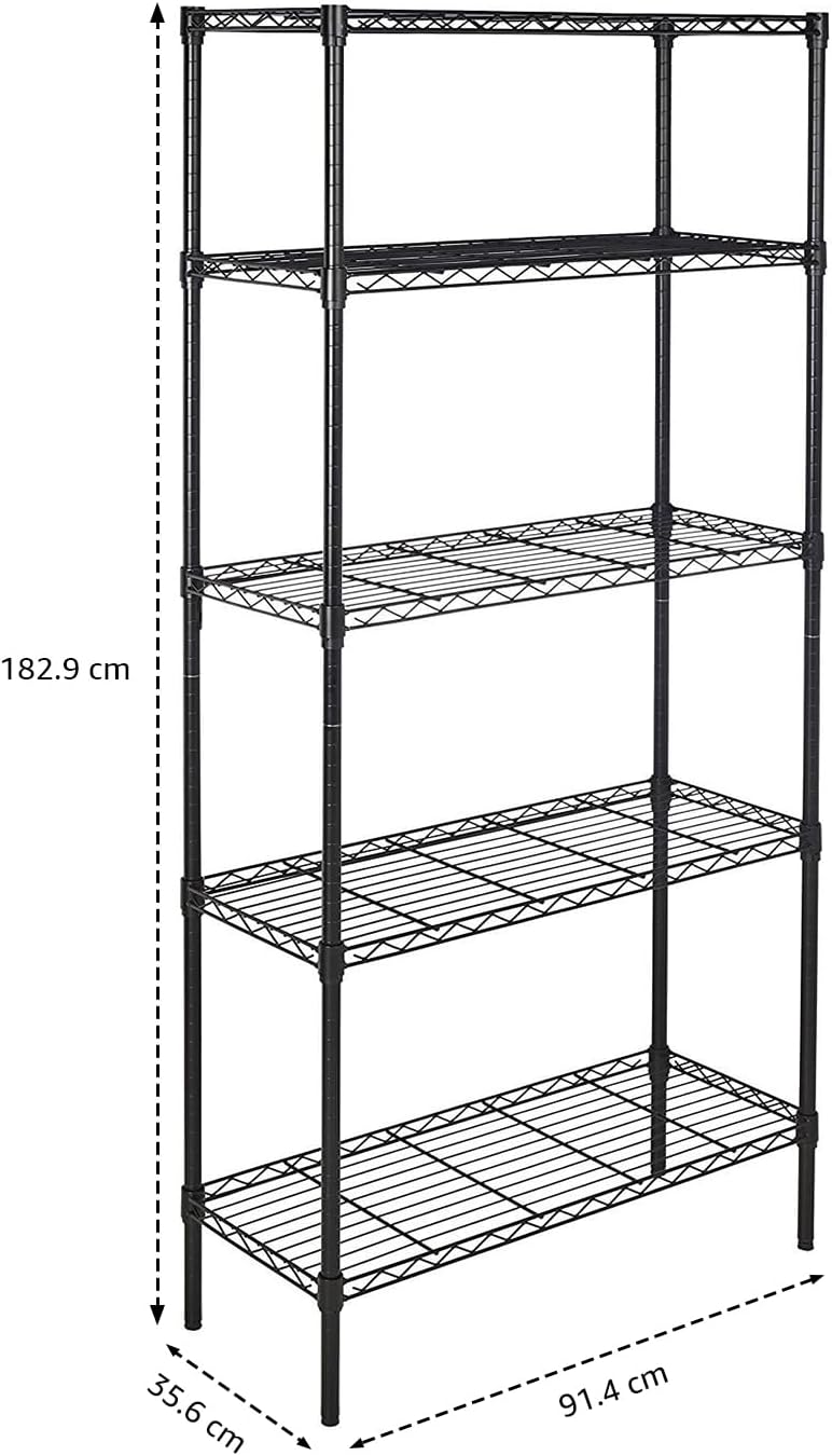 Amazon Basics 5-Shelf Adjustable Heavy Duty Steel Wire Rack Storage Shelving Organizer for Kitchen, Garage, 36