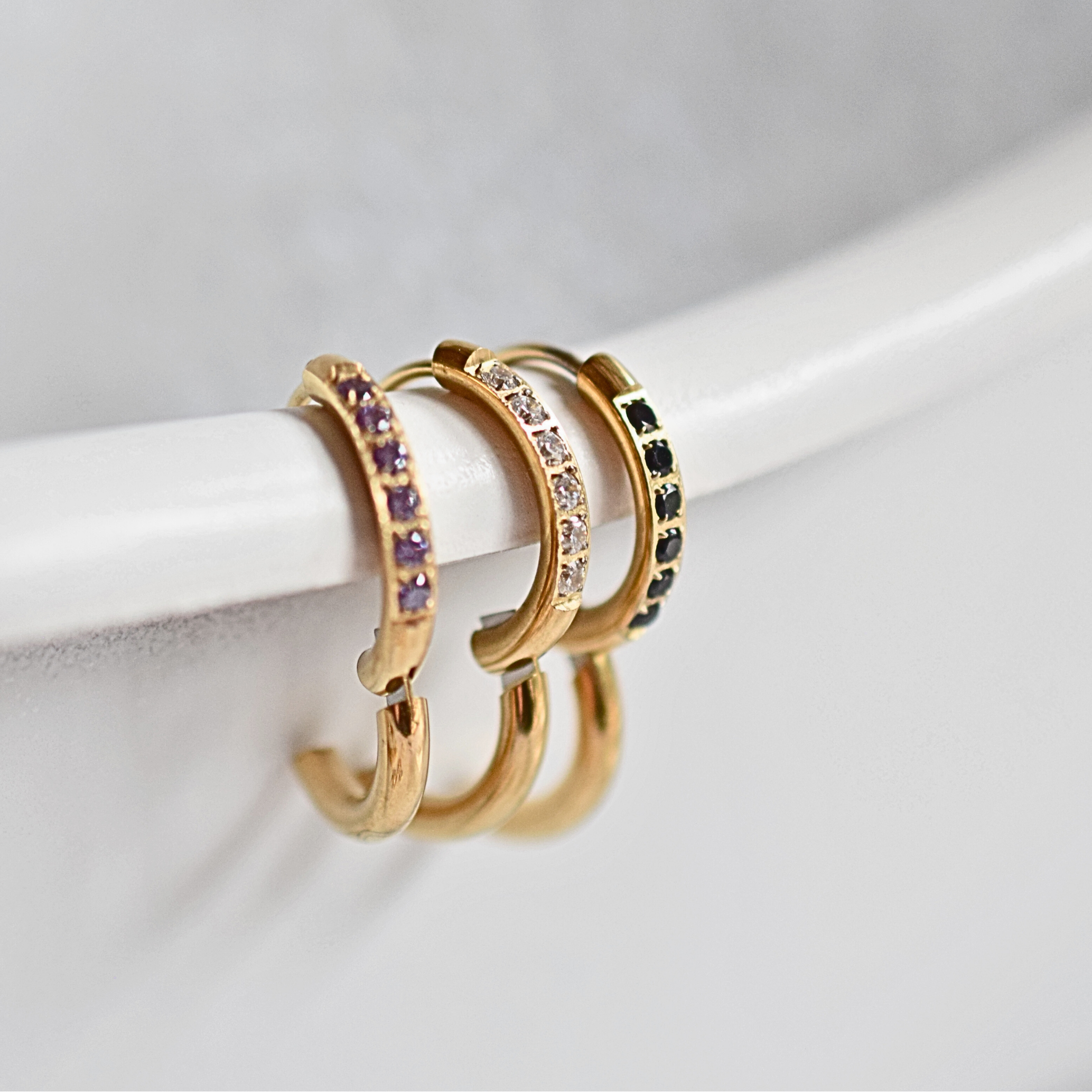 12mm classic diamond style hoops - Gold
