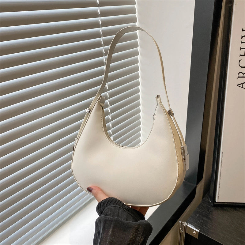 Women's Small Pu Leather Solid Color Elegant Dumpling Shape Zipper Shoulder Bag Underarm Bag