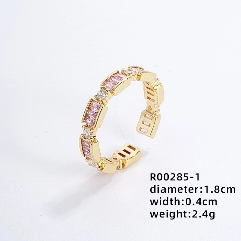 Copper Gold Plated IG Style Minimalist Plating Inlay Heart Shape Flower Zircon Open Rings