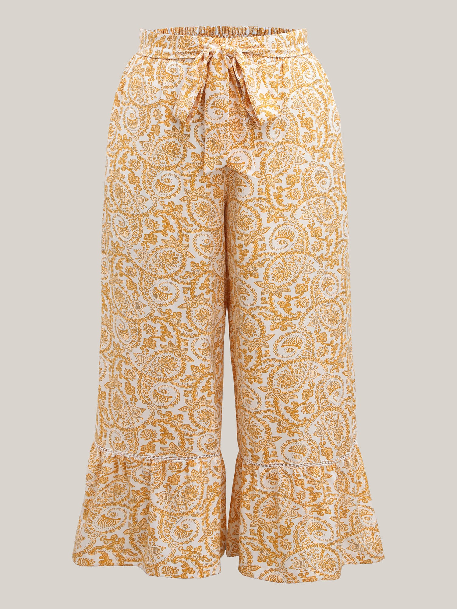 Paisely Print Lace Trim Wide-Leg Pants