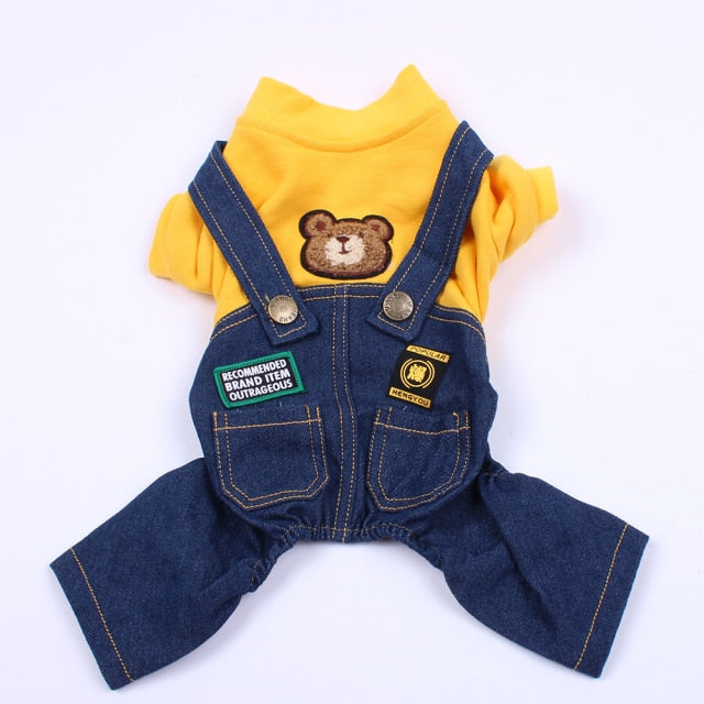 Bear Pattern Dog Cat Denim Jumpsuit