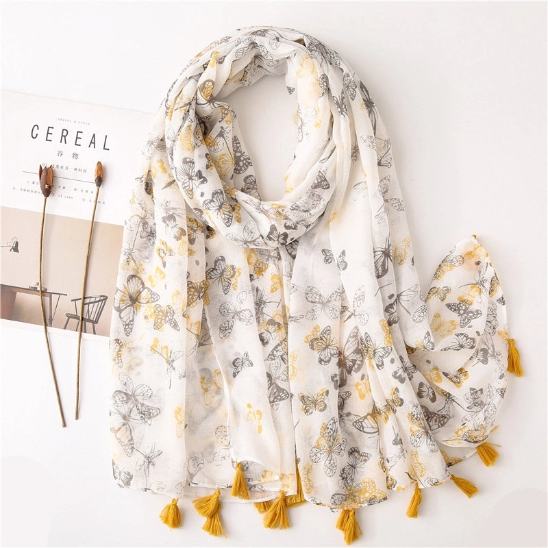 Wild Butterfly Warm Shawl Cotton And Linen Feel Gauze Holiday Big Beach Towel