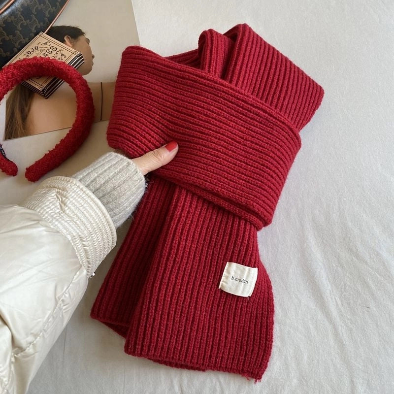 Solid Color Knitted Scarf Women's Autumn And Winter  Student Wool Warm Thickened Scarf Couple Trendy Men Couple