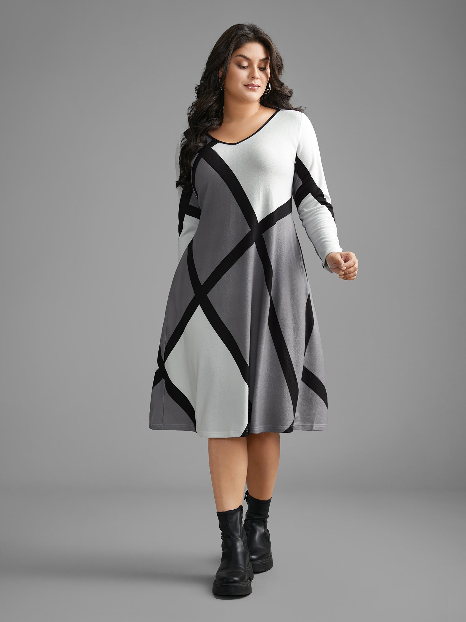 V Neck Colorblock Contrast Pocket Dress