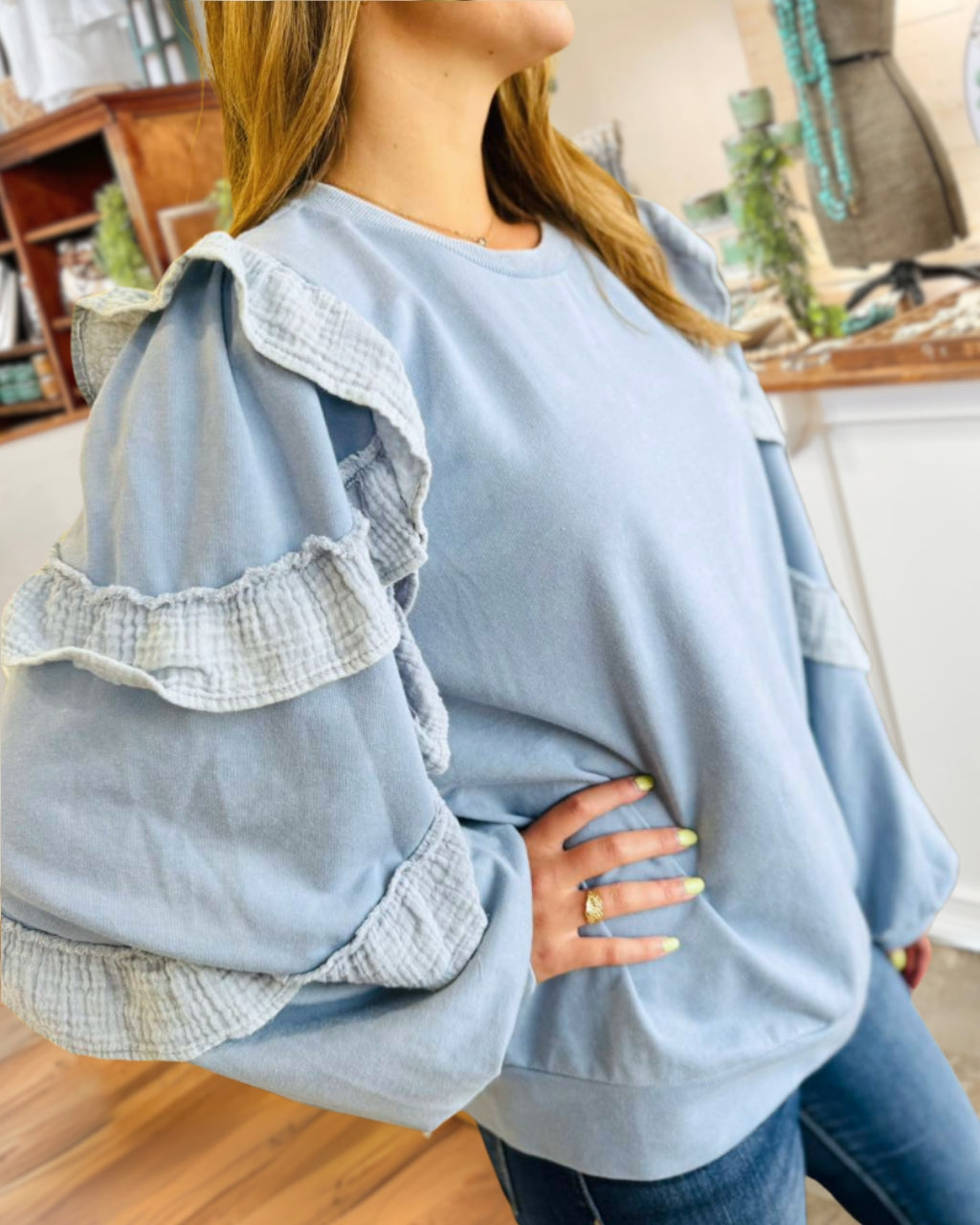 Lovely Ruffle Sleeve Sweatshirt