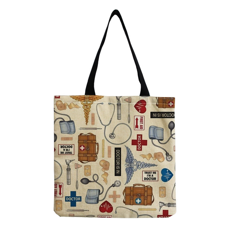 Women's Cotton And Linen Letter Nurse Heart Shape Classic Style Square Open Tote Bag