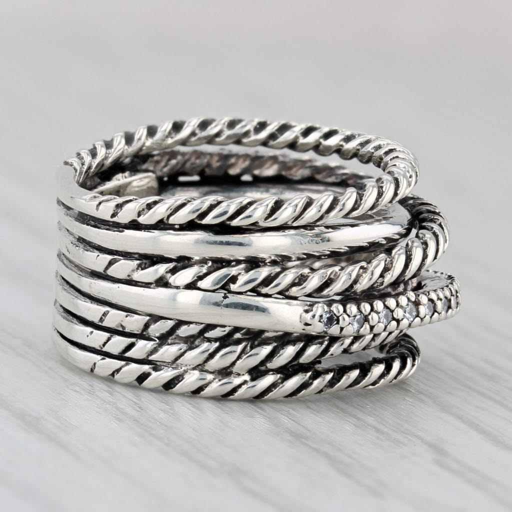 David Yurman 0.14ctw Diamond Wide Crossover Ring Sterling Silver Size 5