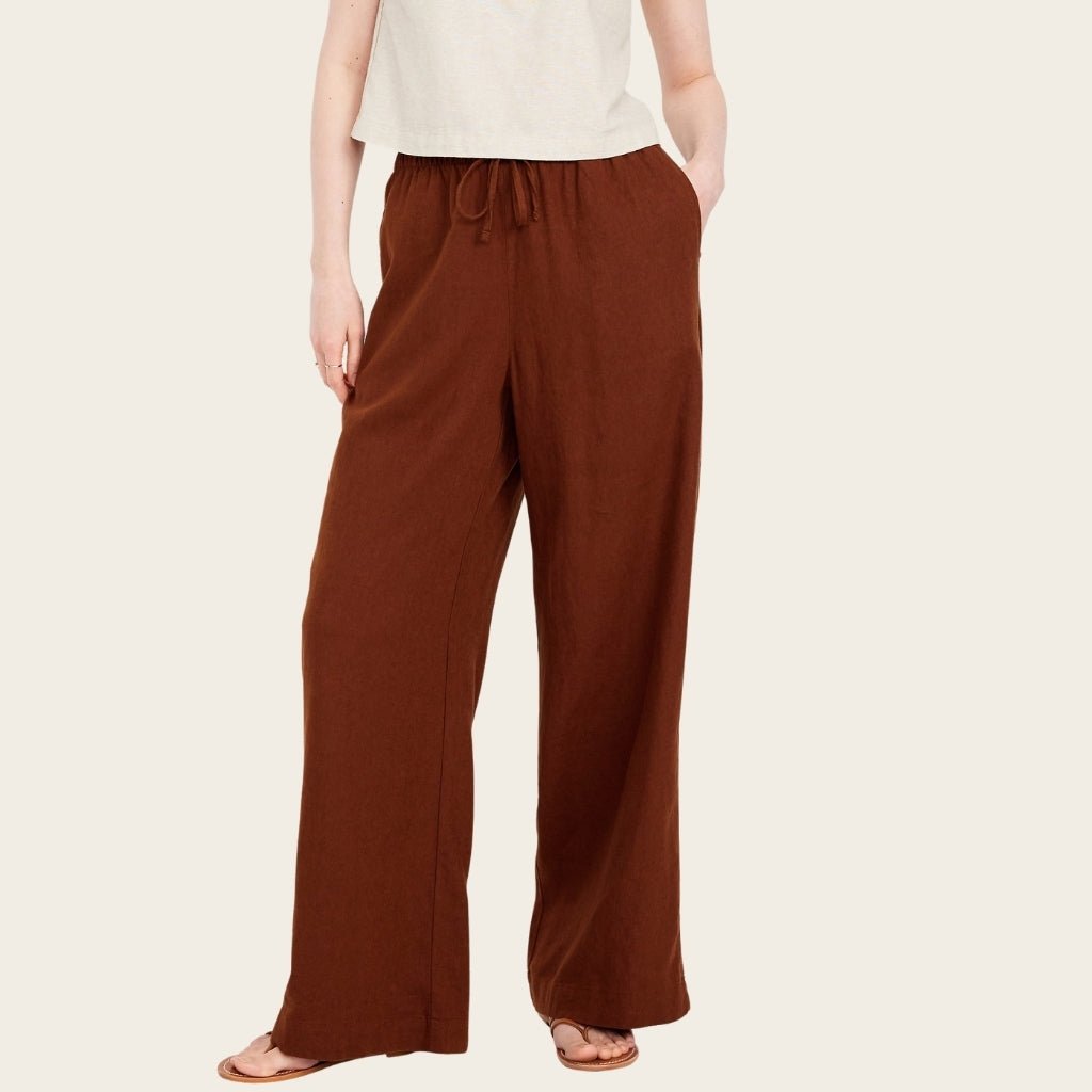 High Rise Linen Blend Wide Pants