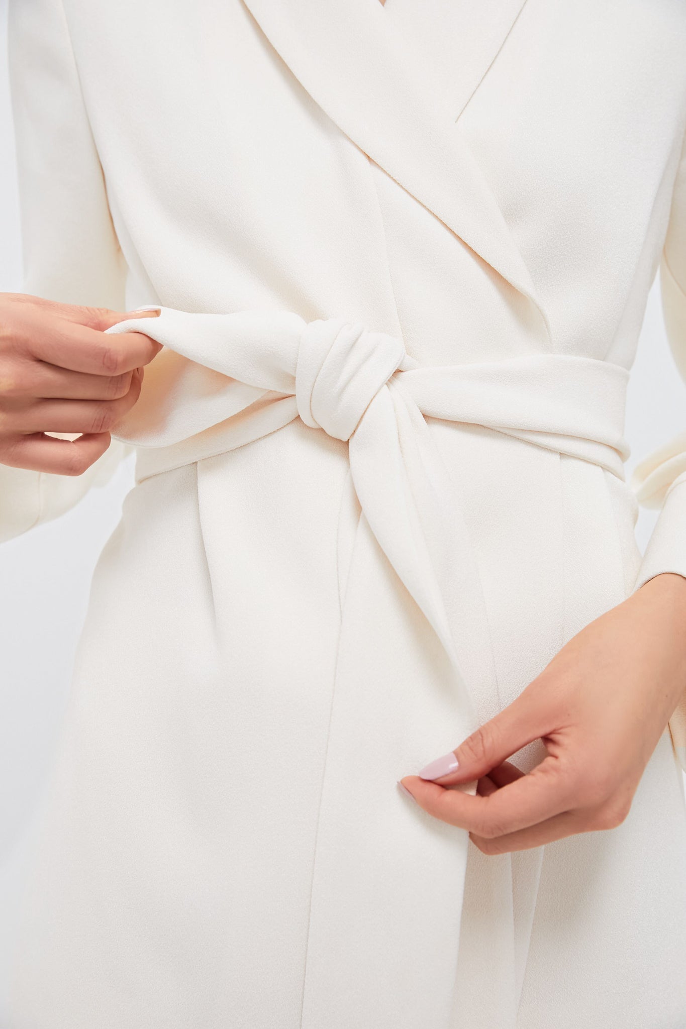 Pearl White Crepe Talia Wrap Blazer