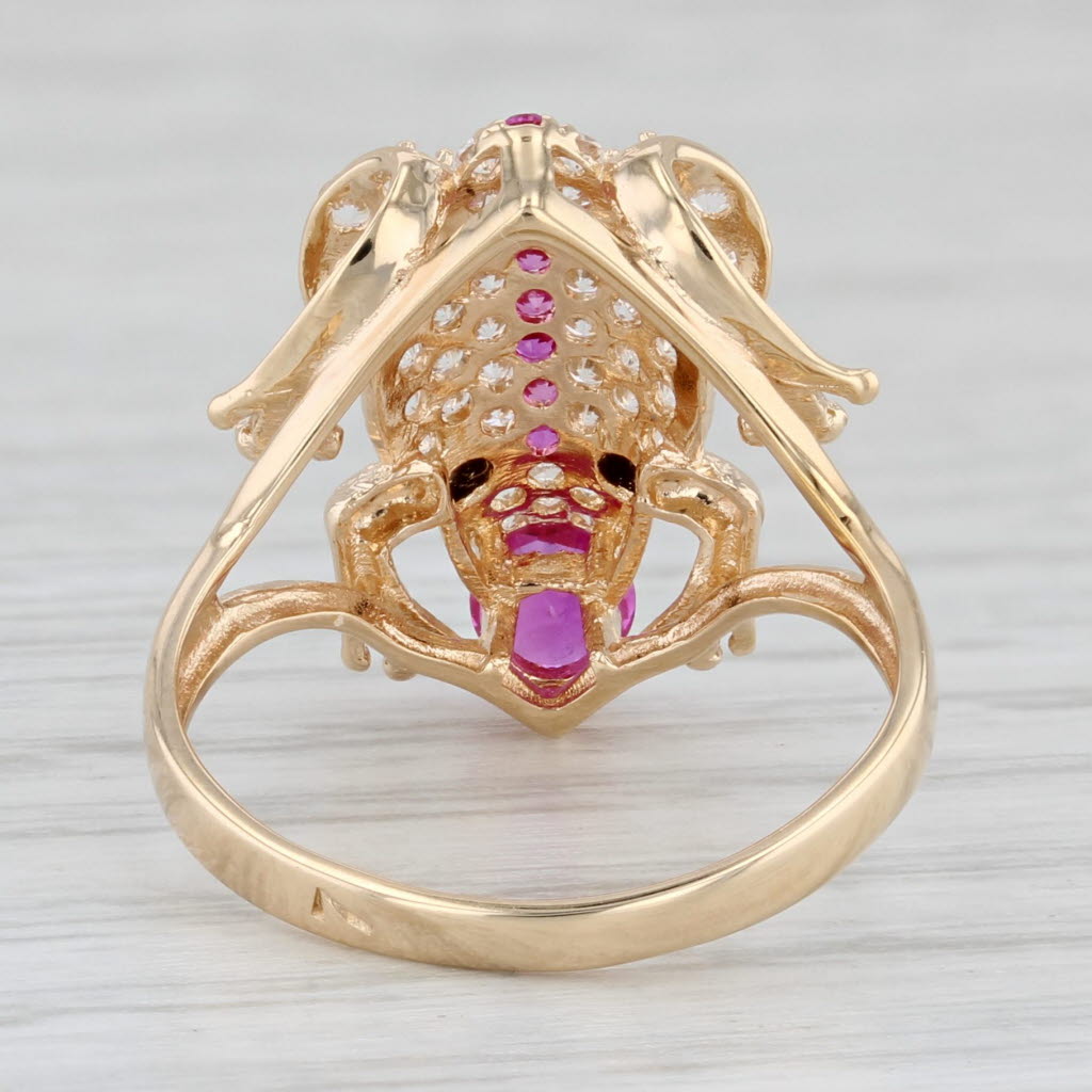 Frog Ring 1.11ctw Lab Created Ruby Cubic Zirconia 14k Yellow Gold Size 5.75