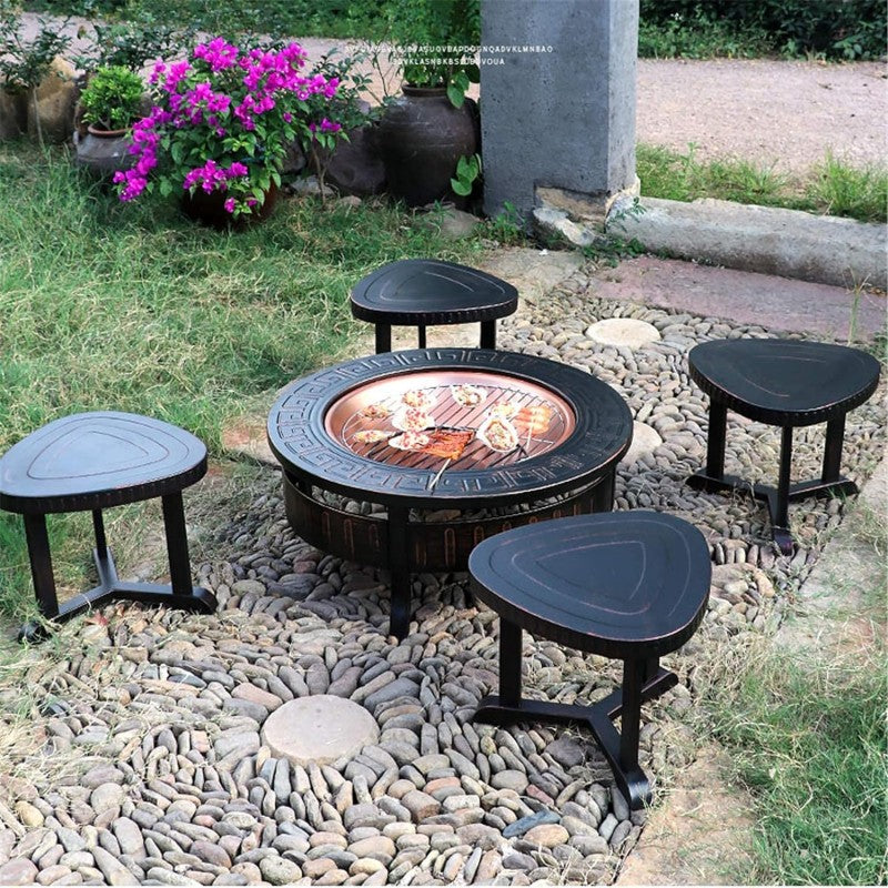 Fire Pits For Garden Wood Burning Cast Iron Firepit Round Fire Bowl Grill. Outdoor Garden Terrace Barbecue