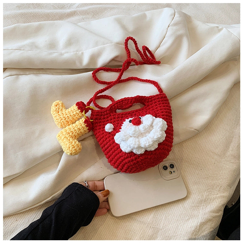 Christmas Women's Mini Knit Pumpkin Santa Claus Cute Square Hook Loop Crossbody Bag