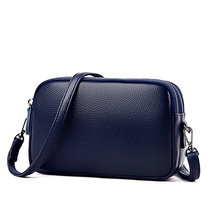 Women's Small Leather Solid Color Basic Square Zipper Shoulder Bag