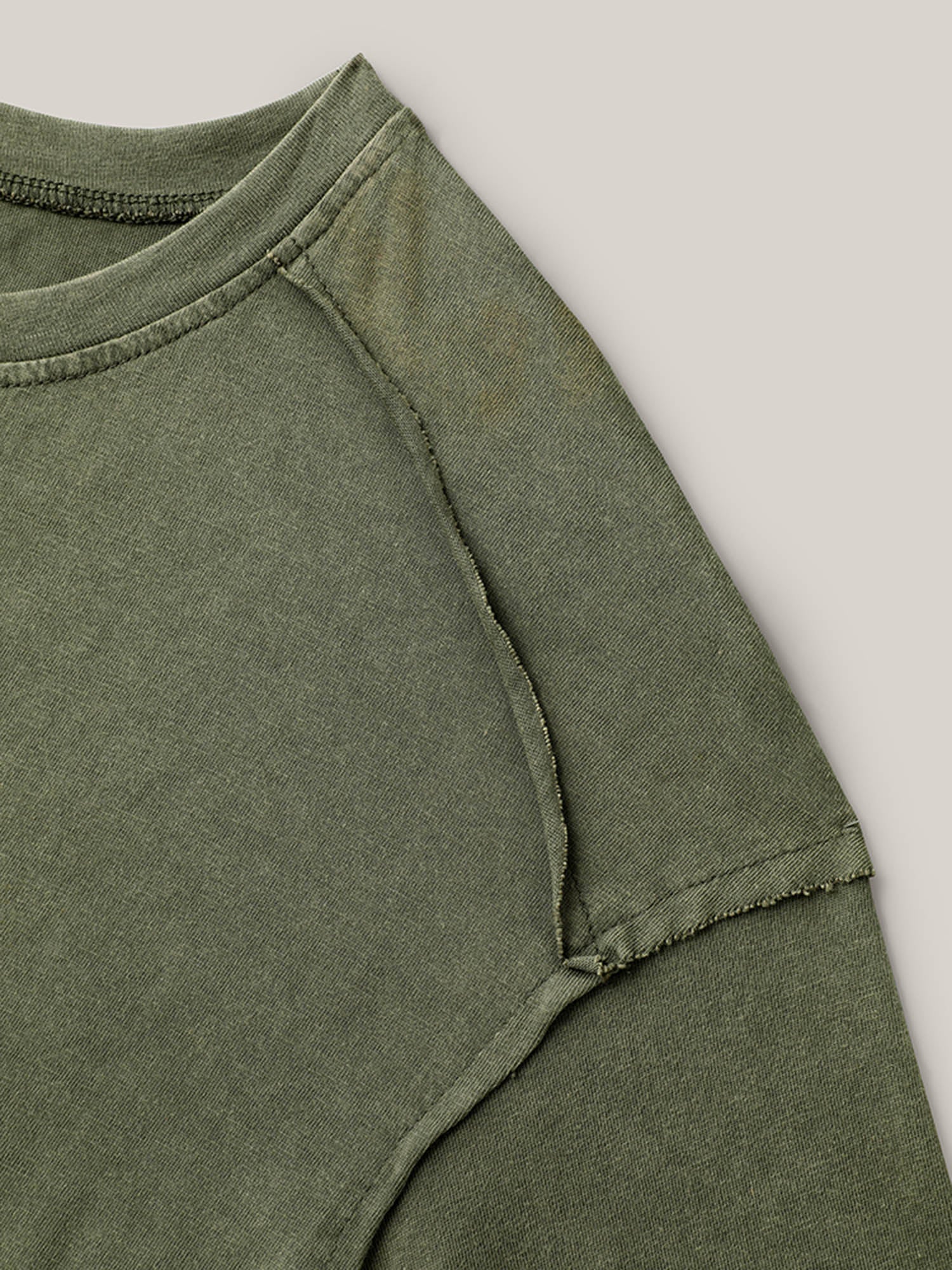 Cotton Vintage Frayed Hem Crew Neck T-Shirt