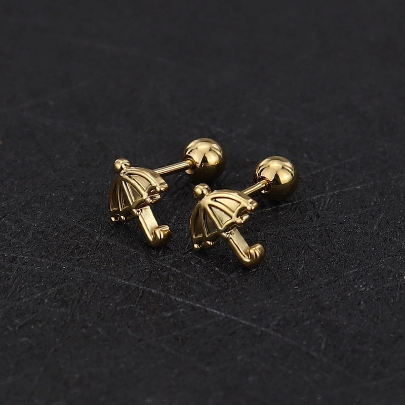 1 Piece Cute Minimalist Geometric Animal Crown Plating Titanium Steel Ear Studs