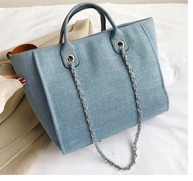 Women'S Large Canvas Solid Color Streetwear Square Zipper Tote Bag