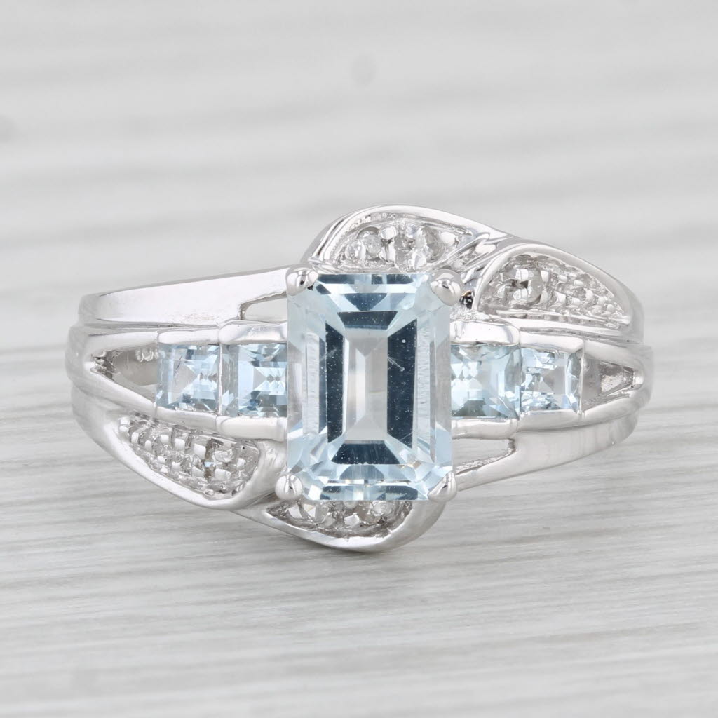 1.28ctw Aquamarine Diamond Ring 10k White Gold Size 5