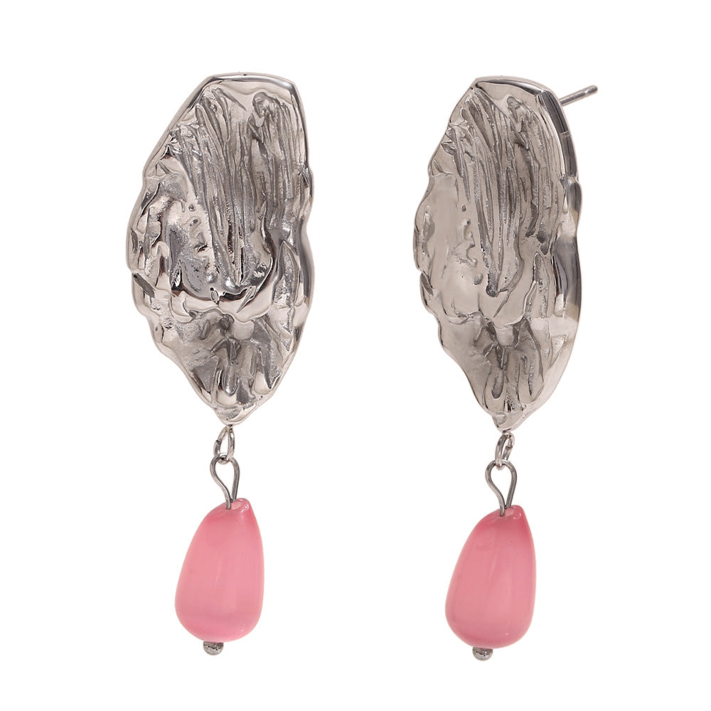 Niche High-End Retro Hot-Selling Earrings Stainless Steel 18K Gold-Plated Natural Stone Long Water Drop Earrings For Women
