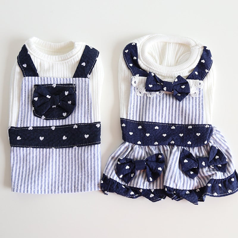 Striped Heart Printed Pet Dress&Tee